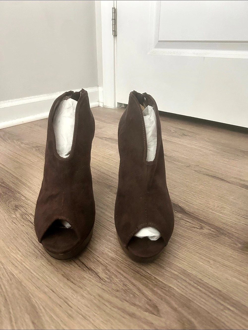 Brown Peep Toe Stiletto Heels